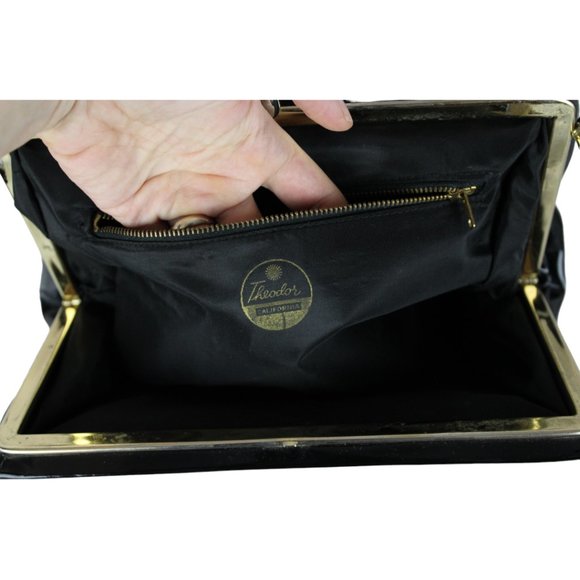 Vintage Theodor California Top Handle Bag Metal Frame Purse Faux Leather PU74 - Picture 6 of 8